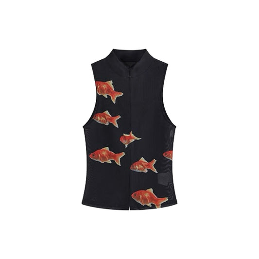 Black Goldfish Mesh Top