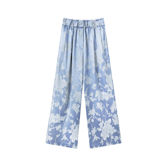 Blue Wide Jacquard Pants