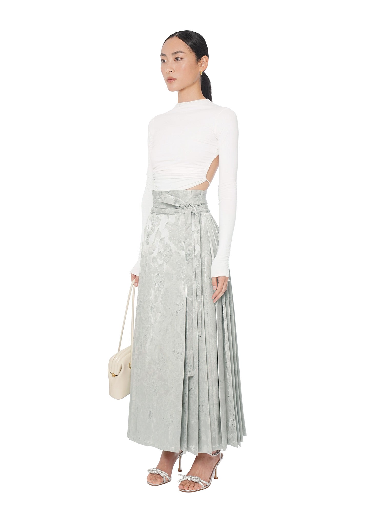 Green Pleated Mamian Midi Skirt