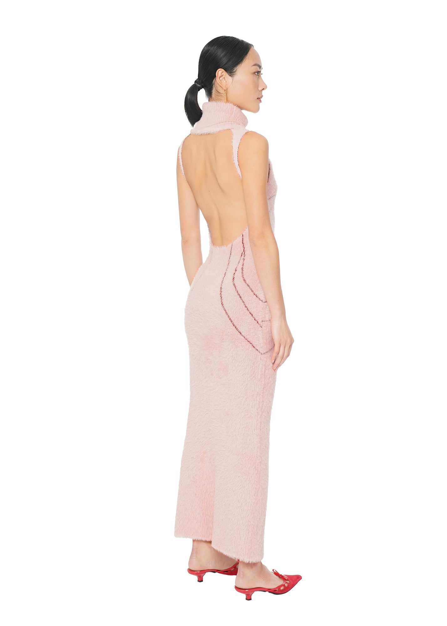 Pink High-Neck Dress with Shawl